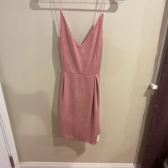 She + Sky Pink Criss Cross Back Velvet Look Sleeveless Dress Size M - Picture 1 of 11